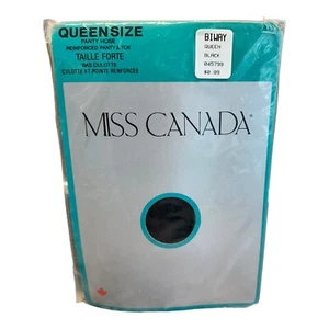 Vintage Miss Canada reinforced panty and toe pantyhose black Queen 100% Nylon - Picture 1 of 2