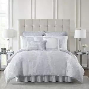 NIP Croscill Home Mia Dusty Blue King Comforter, Bedskirt, Shams Window Panels - Picture 1 of 11