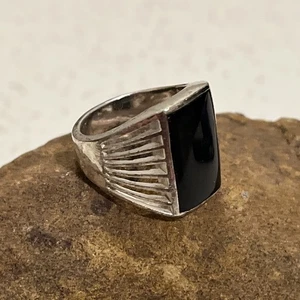 Vintage GROß - Künstlerring "CW" Sterlingsilber & schwarzer Onyx Größe 8 - Bild 1 von 9