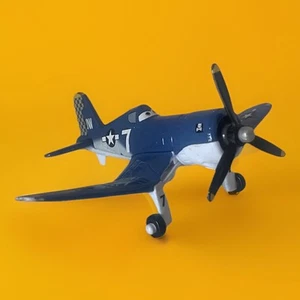 Disney Pixar Planes #7 Skipper Riley 4.5" Blue & Yellow Diecast Plane JW - Picture 1 of 8