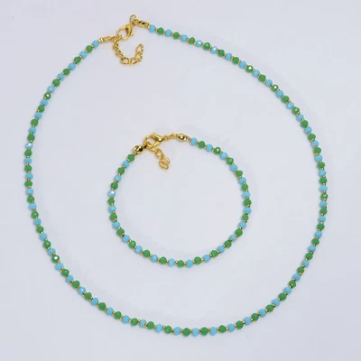 Juego de joyas étnicas hechas a mano redondas de piedras preciosas crisoprasa de ónix 7-8" 18-19" O214 Foto 1 de 4