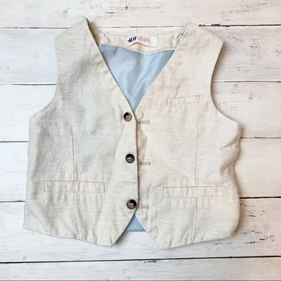 H&M Chaleco Lino Beige Azul Niños Talla 3-4Y Foto 1 de 4