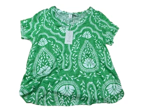 Joie Mujer Talla Grande 1X Manga Corta Verde y Blanco Lino Nuevo Con Etiquetas Top - Imagen 1 de 5