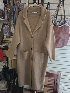 Abrigo largo Zara para mujer (S) marrón topo camel beige tejido texturizado mezcla de lana - Imagen 1 de 9