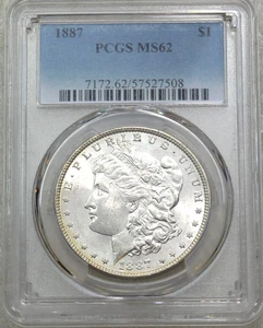 1887 Morgan Silver Dollar PCGS MS62 Bright Original Just Graded PQ coin #N198G - Picture 1 of 4