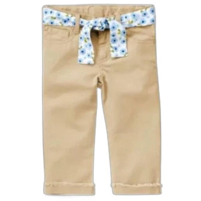 NEW Gymboree tan khaki stretch jeans denim carpi pant beige blue flower belt 4 5 - Image 1 of 4
