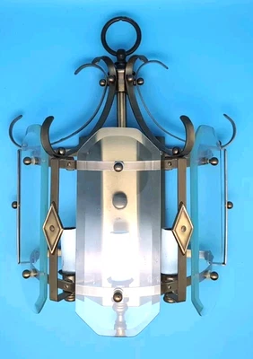 Vintage MCM HINKLEY Brass & Glass Wall Sconce Electric Light Lamp 15.5" x 10" - Image 1 of 4