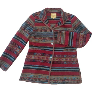 Chaqueta azteca Upcountry By Du Monde para mujer talla S roja manta suroeste franela - Imagen 1 de 13