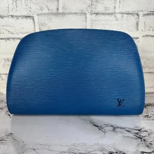 Auténtico bolso de cosméticos Louis Vuitton Epi Dauphine GM azul M48435 usado - Imagen 1 de 18
