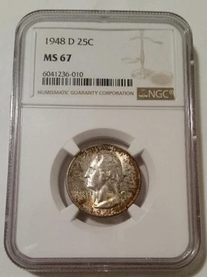 D Washington Quarter 1948 MS67 NGC tonificado Foto 1 de 4