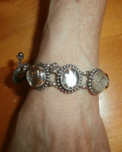Vtg 1998 Stephen Dweck Sterling Silver Carved multi Gemstone Toggle Bracelet - Picture 1 of 4