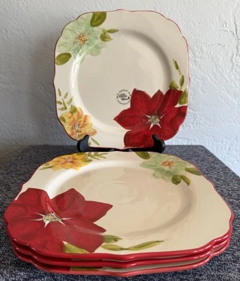 Pioneer Woman Poinsettia 10.75” Dinner Plates Set of 4 Christmas Retired - Image 1 of 4