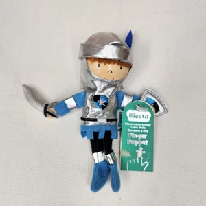 New FIESTA Crafts England Small Hand Finger Puppet Blue Knight Wooden Head - Picture 1 of 5