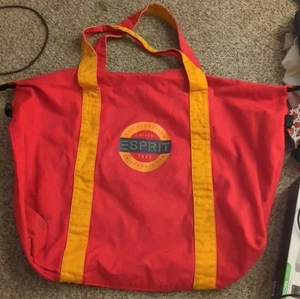 Bolso de Lona ESPRIT Vintage Años 90 Rojo y Naranja Grande Viaje Fin de Semana Cremallera - Imagen 1 de 7