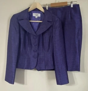 Le Suit Purple Black Tweed Blazer Jacket Skirt Set NWT Career Business 2 Petite - Picture 1 of 11