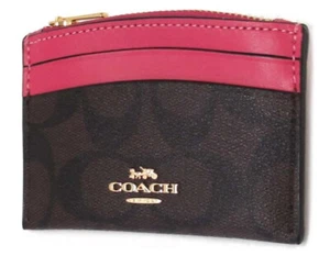 NUEVO Auténtico COACH Firma Recubierto Lona Estuche Tarjeta Marrón Fresa C7399 - Imagen 1 de 3