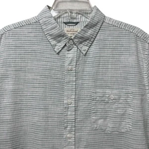 Weatherproof Vintage Short Sleeve Button-Up Linen Shirt L Green White Stripe - Picture 1 of 9