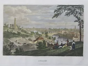 Dublin Bird's Eye panoramic view Ireland 1840's fine engraved hand colored print - Picture 1 of 2