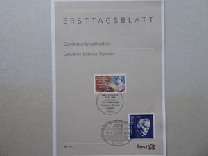 Ersttagsblatt 8/1996 Giovanni Battista Tiepolo 300. Geb. 2 Marken, Bonn-Würzburg - Bild 1 von 3