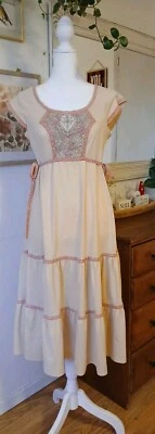 Womens Small Vintage Cottage Core Pink  & Light Brown Prarie dress - Image 1 of 4