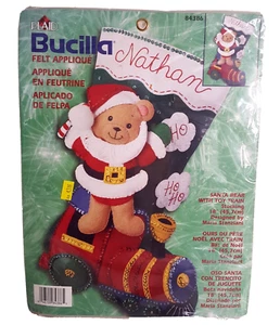 Plaid Bucilla Christmas Felt Stocking Kit SANTA BEAR WITH TOY TRAIN #84386 NEW - Picture 1 of 12