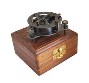 Vintage Antique Brass Tripod Sundial Compass With Wooden Box Nautical gift item - Picture 1 of 4