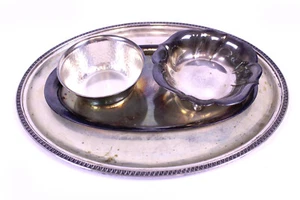Set Metall Schalen mit Tablett teils WMF Vintage 3 Teile Hammerschlagdekor - Bild 1 von 13