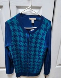 Banana Republic blau Strickjacke Pullover geometrischer Druck Stoff Gr. L - Bild 1 von 4
