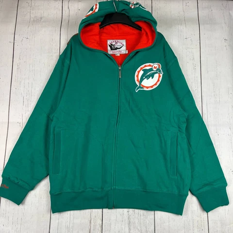 Miami Dolphins NFL Mitchell & Ness Full Zip Teal Hoodie New Men Cover