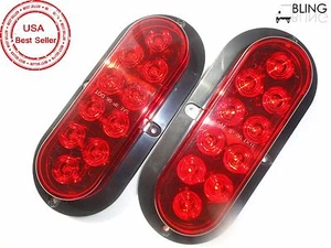 2 Red Oval 6" FLANGE SURFACE MOUNT LED Turn Stop Light Trailer Truck RV SCREW ON - Bild 1 von 7