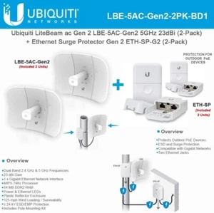 LiteBeam ac Gen 2 LBE-5AC-Gen2 5GHz Airmax 2X2 MIMO 23dBi 450+ Mbps CPE (confezione da 2) - Foto 1 di 1
