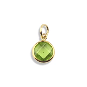 Peridot Checkerboard Charm 6 mm Round Hand Made In 14k Yellow Gold - Picture 1 of 5