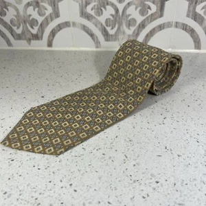 Cravatta uomo vintage Oscar de la Renta seta audace marrone chiaro e grigio medaglione - Foto 1 di 7