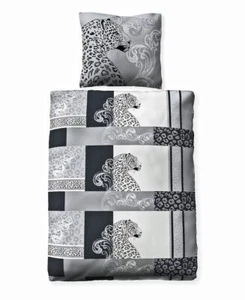 JACK Biber Bettwäsche 2 tlg. 135x200cm Leopard Leomuster Schwarz Weiß Baumwolle - Bild 1 von 6