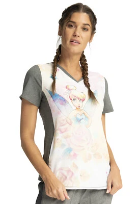 Tinker Bell Cherokee Scrubs Tooniforms Disney V Neck Top TF782 TBFY - Image 1 of 4