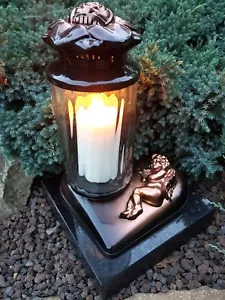 ** Grablaterne Grablampe Lampe Grableuchte Grablicht Grabschmuck Engel Rose - Bild 1 von 1