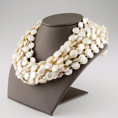 Cristina Ferrare Coin Pearl Multi-Strand Bib Necklace 18k Gold Clasp - Image 1 of 4