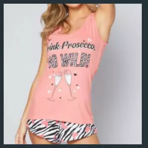 Damen Shorts Pyjama Sets Shorts & Weste Top 100 % Baumwolle 5 Slogans Neu 8-22 - Bild 1 von 4
