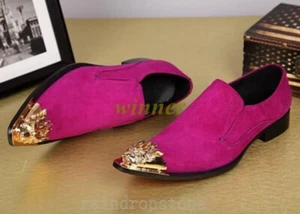 Hot Men's Dress Formal Shoes Pull on Suede pink Breathable Metal decor Nightclub - Picture 1 of 12