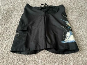Guy Harvey Boy's Swimsuit Board Shorts Black Marlin Fish Graphic Size 12 - Picture 1 of 8
