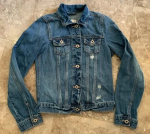 Abercrombie Fitch Jean Jacket Girls Kids Size XL Blue Distressed Denim - Picture 1 of 5