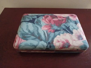Vintage Hard Case Clamshell Travel Jewelry Box Valet With Mirror Floral Design - Picture 1 of 10