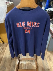 Ole Miss Rebels M Long Sleeve Jersey T Shirt, Blue, Large. NCAA. - Picture 1 of 4