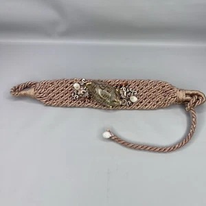 Vintage Shell Tie Pink Belt One Size Woven Rope Braided Waist Hippie Boho  80s - Picture 1 of 7