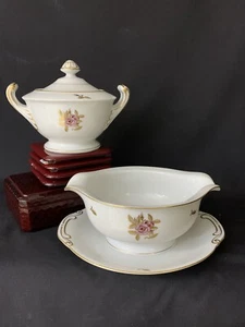 Fukagawa Arita 2pc Gravy Dish Sugar Bowl 538 Pink Roses Gold Grannycore - Picture 1 of 12