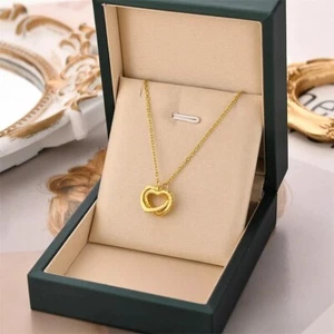 Interlock Double Heart Necklace Fashion Jewelry Gold - Picture 1 of 4