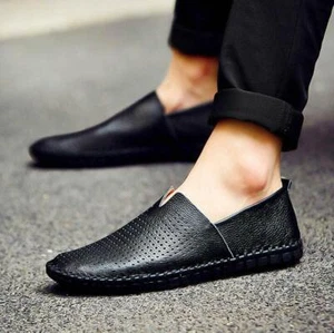 Herren Freizeit Halbschuhe Atmungsaktiv Rutschfest Echtleder Slipper Fahrschuhe - Bild 1 von 22