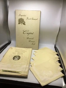 Damask Set Tablecloth 54x72 + 6 Dinner Napkins Jacquard Cream Japan Vintage NOS - Picture 1 of 13
