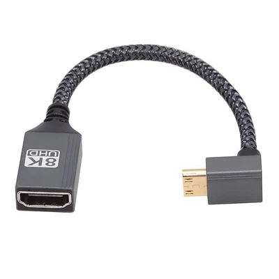 Mini HDMI auf 8K HDMI 2.1 Ultra High Speed vergoldet geflochten 90 Grad Kabel - Bild 1 von 4