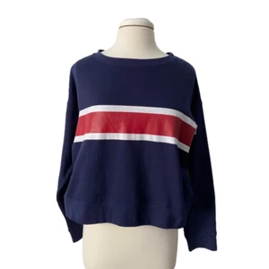 Dip Juniors XL Red White Blue Striped Sweatshirt Cropped American Basic Academia - Picture 1 of 9
